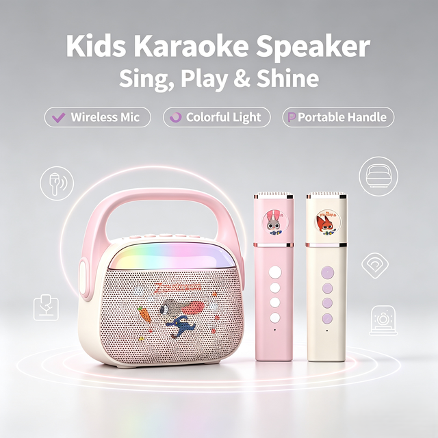 Wireless Light Show Karaoke Speaker BT 5.3 Dual Microphone 1500mAh Battery TF Card USB Playback for Parties