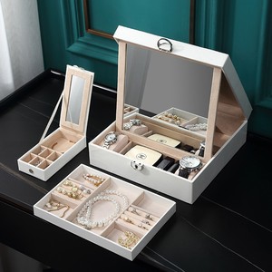 Boîte à bijoux et à maquillage multi-couches grande capacité avec miroir, coffre au trésor avec serrure, perles, boîte à bijoux haut de gamme de grande taille - Product Image 3