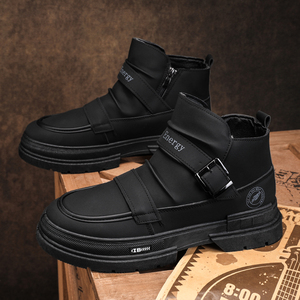 Men's Fashion Yellow Platform Boots Buckle Strap Zipper Closure Durable Anti Slip High Top Casual Boots For Daily Outdoor - Product Image 4