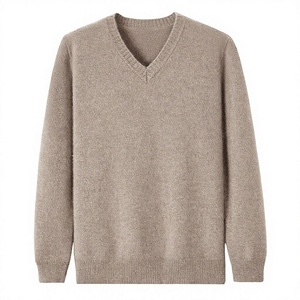 Pull en cachemire 100 % tricoté à col en V pour homme, fabriqué en usine, 12GG, respirant, avec logo frontal uni, 280g - Product Image 4