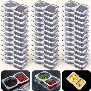 Cup Saus Plastik Sekali Pakai Bebas BPA Dua Kompartemen dengan Tutup 150ml untuk Salad, Minyak Celup, Cabai - Product Image 1