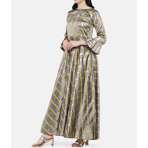 mujeres vestido de camiseta a rayas de manga larga cuello redondo Falda larga, casual vestido de las mujeres - Product Image 5