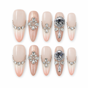 Faux ongles de luxe à presser avec strass, forme amande et stiletto, couvrance totale, dégradé, 10 pièces pour fêtes et mariages - Product Image 1