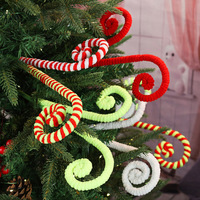 Décorations de Noël : Branches torsadées menthe, rouge et blanc, tiges bouclées, corde en fer rayée, style européen fait main pour les fêtes de Noël