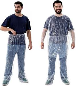 معطف واق من المطر وسروال بلاستيكي شفاف خفيف الوزن مقاوم للماء والرياح للاستخدام مرة واحدة للبالغين - مناسب للتخييم والمشي لمسافات طويلة - Product Image 5