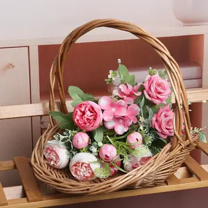 Искусственные цветы, ретро, Шелковый букет роз, Гортензия, пион, винтажная невеста, держащая поддельные цветы, аксессуары для домашнего свадебного украшения