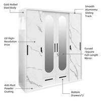 Armoire moderne en acier à imprimé marbre avec portes coulissantes et grand miroir, meuble de chambre à coucher, fournisseur en gros