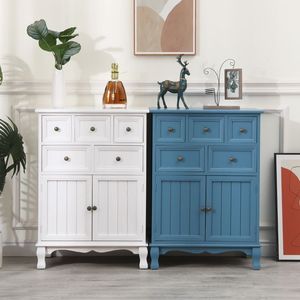 <span class=keywords><strong>Commode</strong></span> à 5 tiroirs en bois massif, armoire de rangement de style américain pour chambre à coucher, salon, buffet avec étagères - Product Image 4