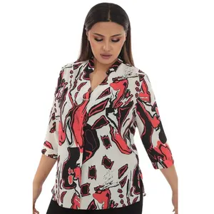 Blusa feminina plus size estampada digital para mulheres, blusa casual inteligente estilo escritório moderna, designer de moda