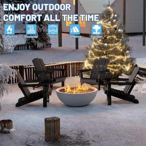 Kursi Adirondack Modern Set 2 Kursi Lipat HDPE Tahan Lama untuk Luar Ruangan dengan Tempat Gelas untuk Halaman, Teras & Perapian - Hitam - Product Image 2