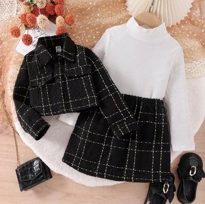 เสื้อผ้าเด็กผู้หญิงสุดหรู เสื้อคาร์ดิแกนถักลายสก็อต คอปก คอกลม กระโปรงสั้นหรูหรา 3 ชิ้น ชุดเด็กผู้หญิง 3-7 ปี - Product Image 3