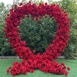 Decorazione all'ingrosso di fiori artificiali personalizzati in fabbrica rosa a forma di cuore arco di fiori per decorazione di sfondo di nozze - Product Image 1