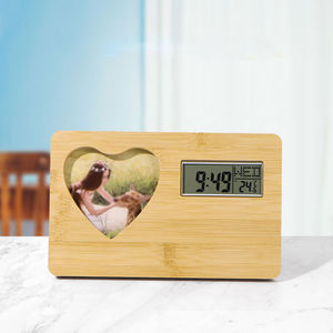 Cadre photo en bois de bambou avec temps et humidité, cadeau de chevet à la maison - Product Image 5