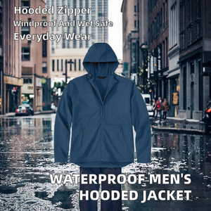 <b>Waterproof</b> Casual Men's <b>Jacket</b> with Stand Collar Front Logo Hood Long Sleeves Spring Autumn Dark Blue/<b>Grey</b>/Black Zipper Closure - Product Image 2