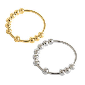 <span class=keywords><strong>Anillo</strong></span> Giratorio con Cuentas para la Ansiedad, Talla 5-12, Color Oro y Plata, <span class=keywords><strong>Anillo</strong></span> de Acero Inoxidable Antiestrés para Mujeres y Hombres - Product Image 1