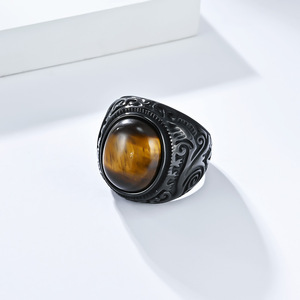 Anillos de Piedras Preciosas Naturales Talladas Retro en Oferta, Anillo de Acero Inoxidable para Hombre, Anillo de Moda, Joyería de Acero Inoxidable para Hombre y Mujer - Product Image 5