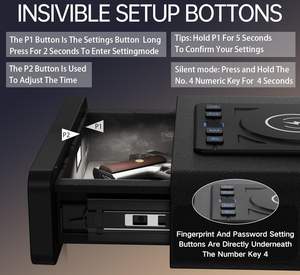 बायोमेट्रिक बंदूक सुरक्षित ऑटो-ओपन डोर जिसमें फिंगरप्रिंट लॉक बैकलिट कीपैड-कॉम्पैक्ट नाइट स्टैंड सुरक्षित - Product Image 2