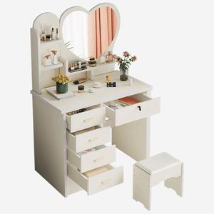 Coiffeuse en forme de cœur pour chambre à coucher, 1 pièce, moderne et simple, pour maison, coiffeuse en mdf - Product Image 1