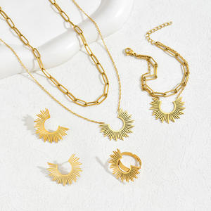 Conjunto de Joyería Vintage para Mujer, Diseño de Sol Dorado, Alta Calidad, Venta al por Mayor 2025, Collar, Aretes, Anillo y Pulsera de Aleación, para Boda o Aniversario - Product Image 4