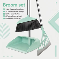 Kit de nettoyage de sol 3 pièces en plastique épaissi pour la maison : balai, pelle et serpillière à raclette, avec poils en nylon doux pour un nettoyage facile