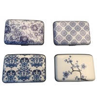 Dompet Kartu Kredit Aluminium Anti RFID Tipis dengan Kancing Penutup Bermotif Bunga & Kupu-kupu Tahan Lama untuk Wanita/Perempuan