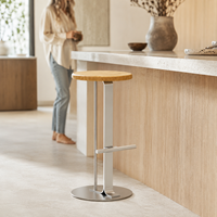 Tabouret de bar pour îlot de cuisine, style industriel, cadre en fer noir, assise en bois de teck couleur teck, logo personnalisé OEM ODM