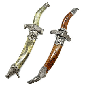 Sable mongol curvo de acero inoxidable, pieza decorativa con cabezas de águila y oso, artesanía, sin afilar, 170 mm - Product Image 1