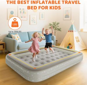 Cama de Viaje Inflable Gris para Niños Pequeños con Barreras de Seguridad de 4 Lados para Niños, Hogar, Camping, Hotel - Product Image 4