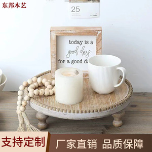 Retro American Country Style Wooden <b>Tray</b> Round Beaded Design Multifunctional <b>Storage</b> <b>Trays</b> For Home Decor Cake Display - Product Image 4
