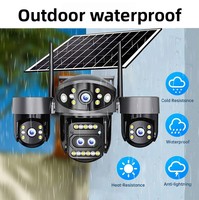 Solar-Powered WiFi AOV Zoom Security Camera Outdoor 4-Lens Recording Alarm System Cloud TF Storage Plug-Free 4G Monitoring