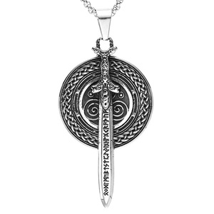 Yunnique – collier avec pendentif épée et bouclier Viking en acier inoxydable pour hommes, bijoux cadeau, pendentif à thème Vintage, 3.0x60CM - Product Image 5
