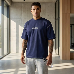 Camiseta Extra Grande de Alta Calidad, 250 g/m², 100% Algodón, con Logotipo Personalizado, Estilo Urbano Minimalista para Hombre, Color Azul Marino - Product Image 3