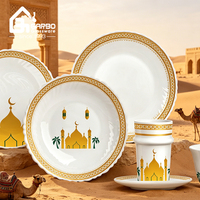 Nouvelle conception, assiette en verre opale blanc de 10,5 pouces, assiette principale avec motif de mosquée pour le Ramadan