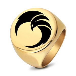 Bague en acier inoxydable 22 mm, design aigle rond, bijoux pour homme, cadeau, acier doré - Product Image 1