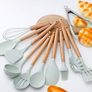 Nordic Style Silicone Kitchenware Utensils 12-Piece Set with Wooden Handle and Printing Logo-Dishwasher Safe - Product Image 3