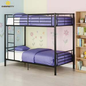 Cama litera moderna de metal negro de tamaño completo para dormitorio escolar, con escalera y barandilla, para apartamentos, hostales, hoteles y uso comercial. - Product Image 3