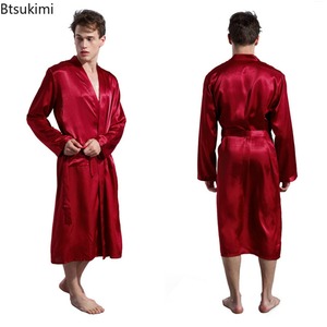 Wholesale <strong>Men's</strong> Silk Satin Robes Pajamas Long Sleeve Solid Sleepwear Kimono Male Bathrobe Leisure <strong>Men</strong> Loungewear <strong>Dressing</strong> <strong>Gown</strong> - Product Image 5