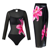 JSN 2025 Nieuwe Custom Fashion One Piece Bikini met Zwemjurk Eco-vriendelijke Stof Zwempak Groothandel Doorzichtige Print Strandkleding