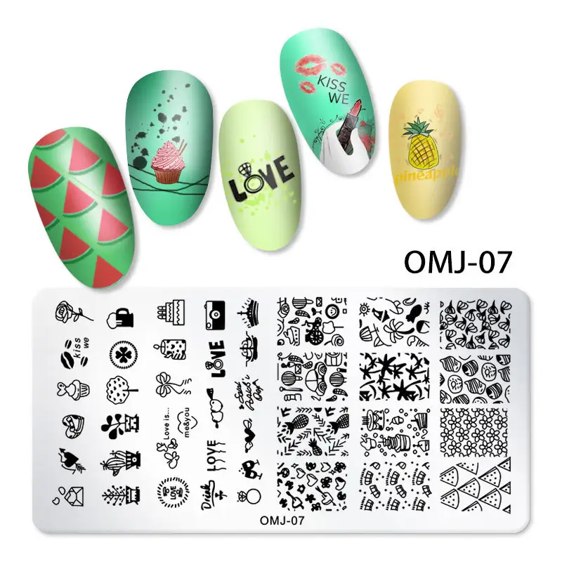 J Animal Image Nail Art Stamping Plates Tiger Zebra Leopard Print Acero inoxidable Animales Textura Nail Art Templates