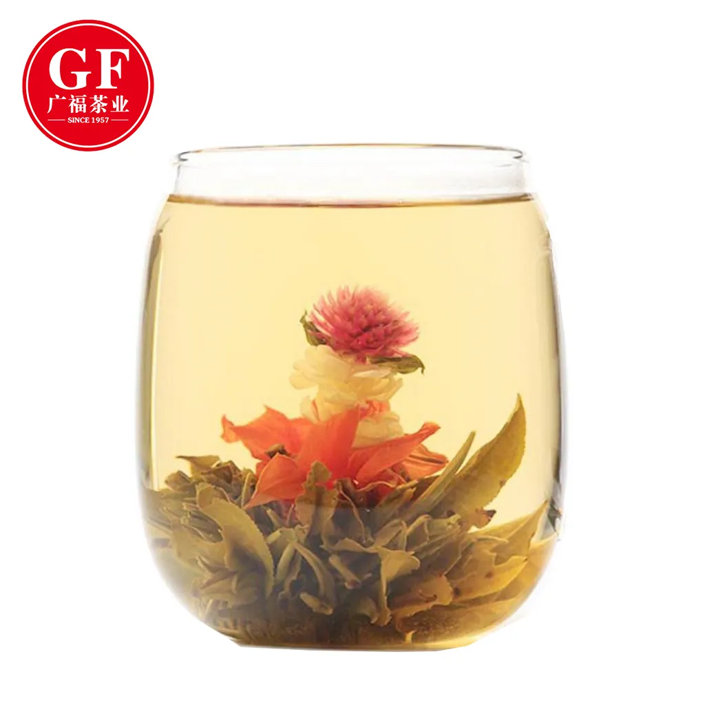 Xu Ri Dong Sheng Rising Sun Blooming tea Chinese Green tea Silver needle with Globe amaranth and lily flower