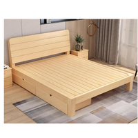 Cama Doble de Madera Moderna y Sencilla con Gabinete de Almacenamiento, Plataforma de Cama Doble de Madera