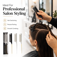 Peigne à queue de rat professionnel antistatique en plastique durable pour salon, à dents fines, design tendance, pour le sectionnement, avec logo personnalisé, vente en gros