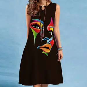 Chất Lượng Phương Tây Của Phụ Nữ Mùa Xuân Mùa Hè Nóng Bán Maxi Chiều Dài Kỹ Thuật Số 3D Floral Print Loose Casual Dresses
