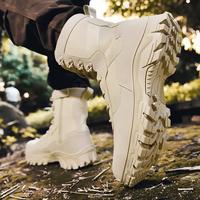 Bottes d'hiver antidérapantes toutes saisons à tige haute, dessus en cuir de vachette et velours, doublure respirante, fermeture à lacets, semelle intermédiaire en caoutchouc, semelle extérieure en caoutchouc