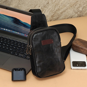 Joyir Sac de poitrine en cuir véritable pour homme, grande capacité, double fermeture éclair, sac à bandoulière pour cyclisme en plein air, pour un usage quotidien - Product Image 2