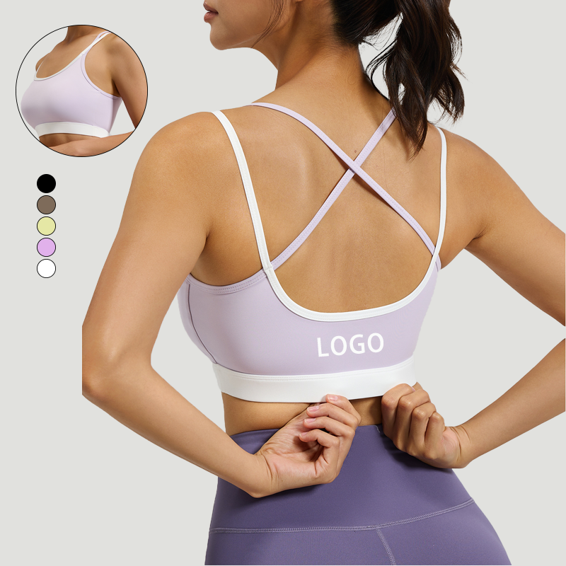 Women's Medium Support Quick Dry Sweat Wicking Underwear Breathable U Neck Color Matching Yoga Fitness Sports Bra