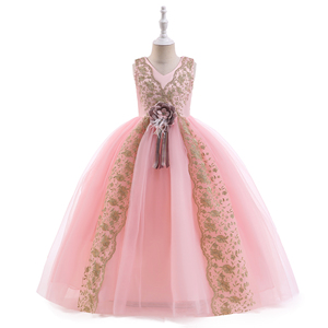 FSMKTZ abito da ballo in raso <span class=keywords><strong>rosa</strong></span> di lusso con motivo floreale abito da sposa per bambine e bambine abito formale da festa nuovo arrivo LP-255 - Product Image 5