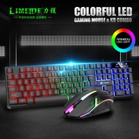 Teclado y Ratón con Cable Ultrafinos Retroiluminados LED para Juegos y Multimedia, Teclado y Ratón con Cable RGB para Oficina en Casa - En Stock