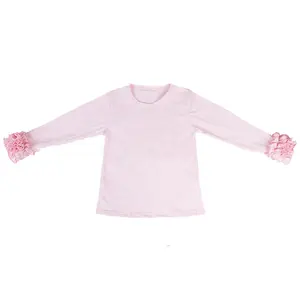 Niñas glaseado volantes SpringT camisas Color sólido Top chicas adolescentes otoño suave algodón rosa camiseta chica Tops