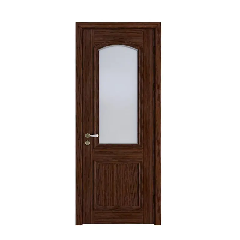 2020 New Design Brown Walnut Solid Wood Frame Security Door with Glass